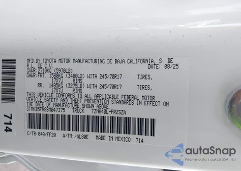 2025 Toyota Tacoma Sr5 z USA, uszkodzony, nr VIN 3TMKB5FN8SM047375